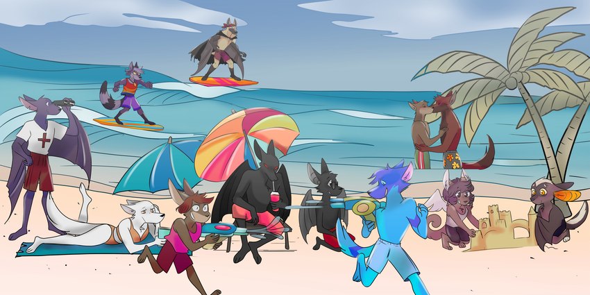 beach clothing female group lifeguard male myonmyon sand_castle sculpture sea seaside squill_babbunkuru summer surfing swimwear umbrella vampire_batwing water wave wings yinller patreon blaze_wolf jade_foxcrest jaxson_bat jesse_cat leo_the_fox nikk zenny bat canid canine canis domestic_cat felid feline felis fox hybrid lagomorph leporid mammal procyonid rabbit raccoon wolf 2:1 absurd_res hi_res