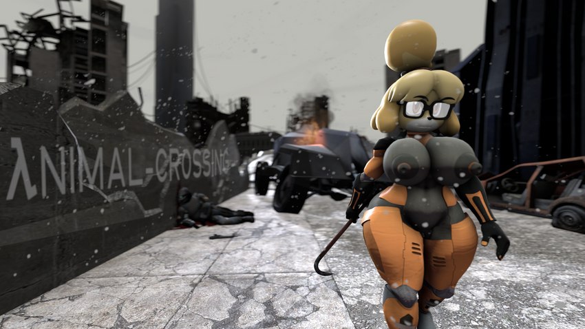 anthro areola big_areola big_breasts blonde_hair bodysuit breasts city cityscape clothing cosplay crossover_cosplay crowbar curvy_anthro curvy_female curvy_figure detailed_background eyewear female floppy_ears fur glasses hair hev_suit holding_crowbar hourglass_figure hourglass_figured_anthro hourglass_figured_female huge_breasts nipples orange_eyes outside short_hair skinsuit small_waist snow snowing solo thick_thighs tight_clothing tools white_body white_fur wide_hipped_anthro wide_hipped_female wide_hips yellow_body yellow_fur vaultlad animal_crossing half-life nintendo valve isabelle_(animal_crossing) canid canine canis domestic_dog mammal shih_tzu toy_dog 16:9 2021 3d_(artwork) crossover digital_media_(artwork) hi_res source_filmmaker_(artwork) widescreen