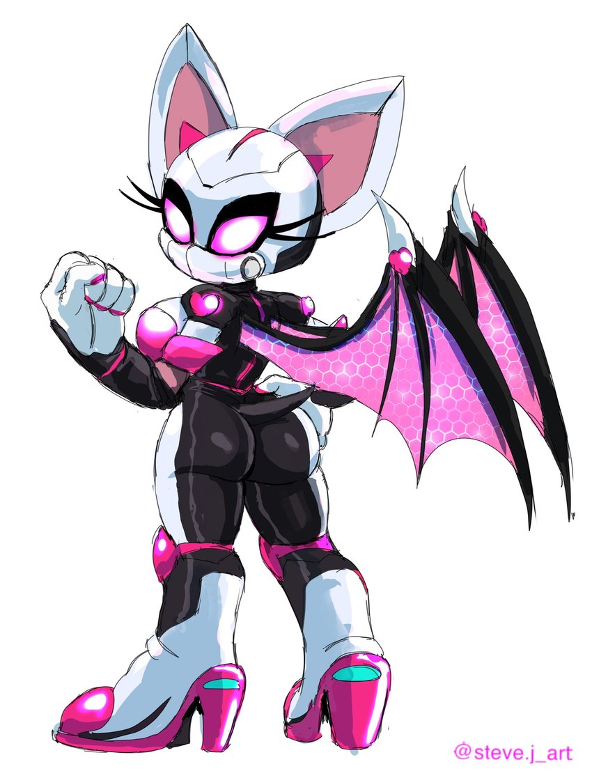 anthro armor armwear boots breasts butt clothing elbow_gloves female footwear gloves handwear high_heeled_boots high_heels looking_at_viewer mask membrane_(anatomy) membranous_wings shoes simple_background solo wings steve_jones sega sonic_the_hedgehog_(series) rouge_the_bat bat mammal hi_res signature sketch