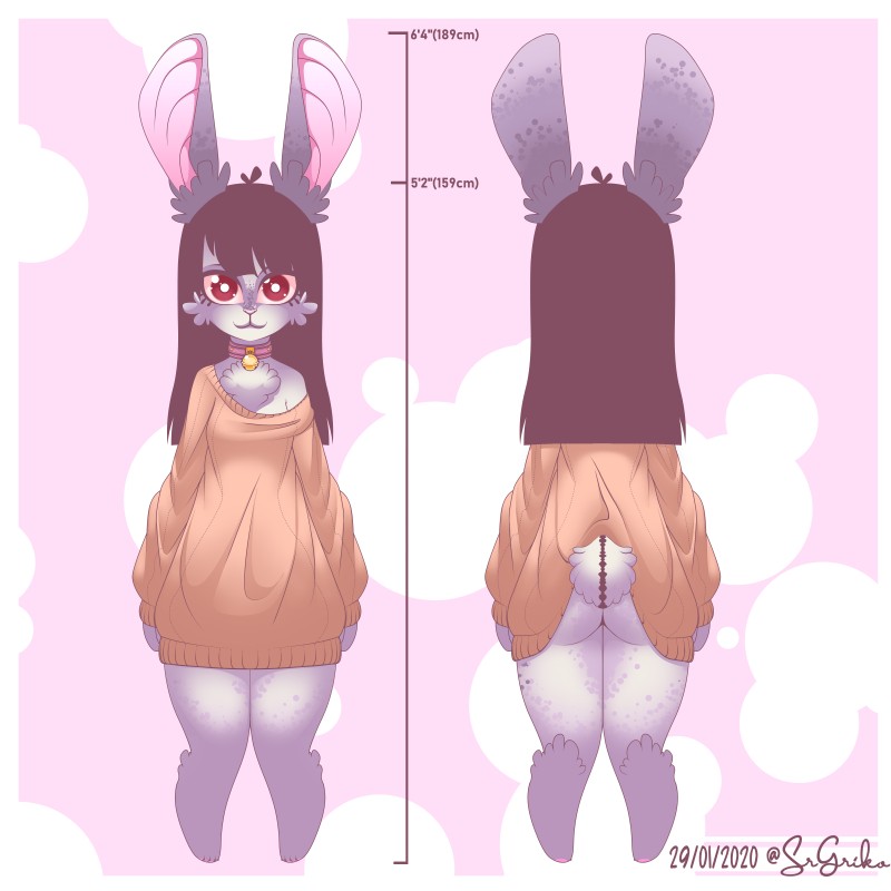 anthro black_hair clothed clothing collar female hair red_eyes solo sweater topwear srgriko lagomorph leporid mammal rabbit 1:1 2020 absurd_res hi_res