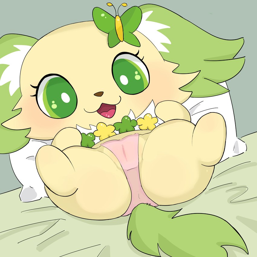 accessory anus bed camel_toe clothing female feral fur furniture genitals green_body green_eyes green_fur hair_accessory jewelry lying necklace on_back on_bed panties pillow pink_clothing pink_panties pink_underwear pussy smile solo underwear yellow_body yellow_fur drugolld jewelpet sanrio sega sega_fave peridot_(jewelpet) canid canine canis domestic_dog mammal 1:1 absurd_res hi_res