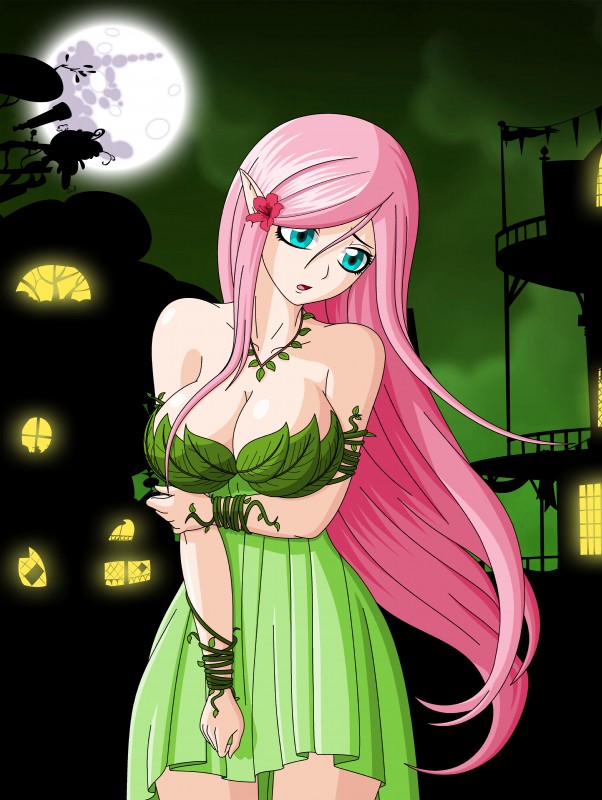 alternate_species big_breasts breasts cleavage clothed clothing female hair holidays humanoidized looking_at_viewer not_furry smile solo zantyarz friendship_is_magic halloween hasbro my_little_pony fluttershy_(mlp) humanoid mammal 2014 absurd_res hi_res