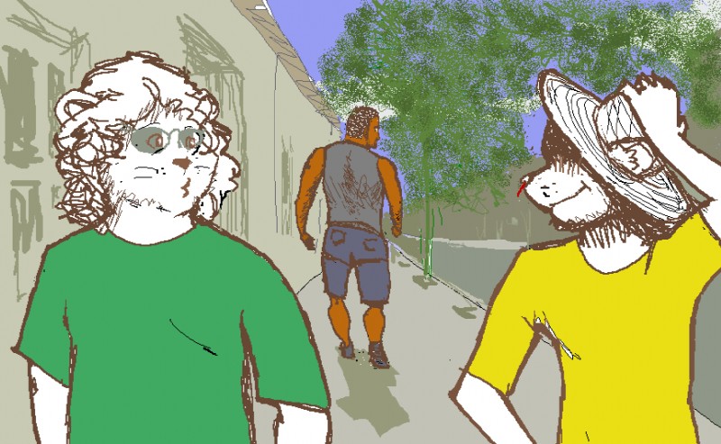 anime_nosebleed anthro blood bodily_fluids double_take eyewear glasses group male male/male nosebleed irian osos bear felid human lion mammal pantherine source_request