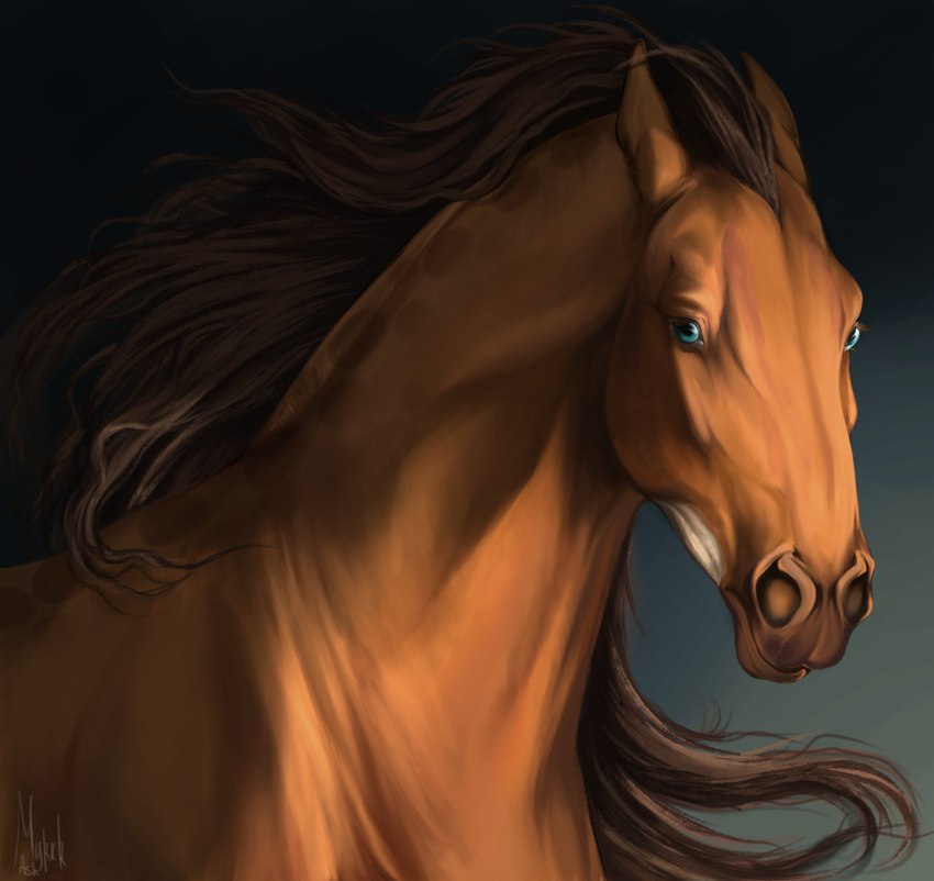 ambiguous_gender blue_eyes brown_body brown_hair brown_mane feral hair looking_at_viewer mane simple_background solo hisoee dolero equid equine horse mammal 2022 bust_portrait digital_media_(artwork) hi_res portrait male_(lore)