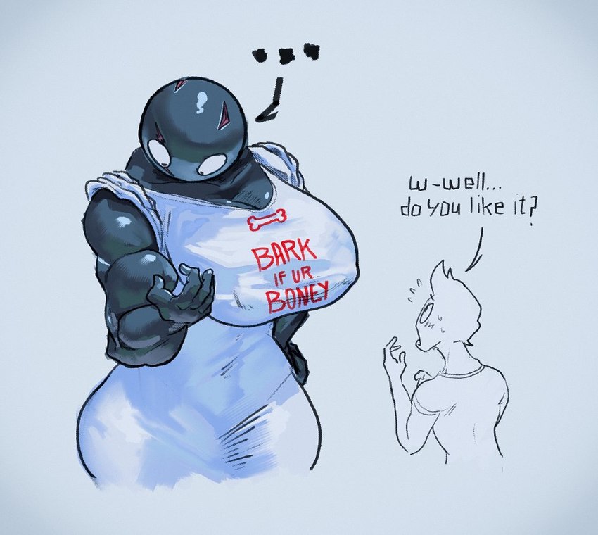 anthro clothed clothing duo ellipsis female larger_female male muscular muscular_female nipple_outline simple_background size_difference thick_thighs wide_hips conadolpomp mario_bros nintendo chompie_(conadolpomp) chain_chomp human mammal 2021