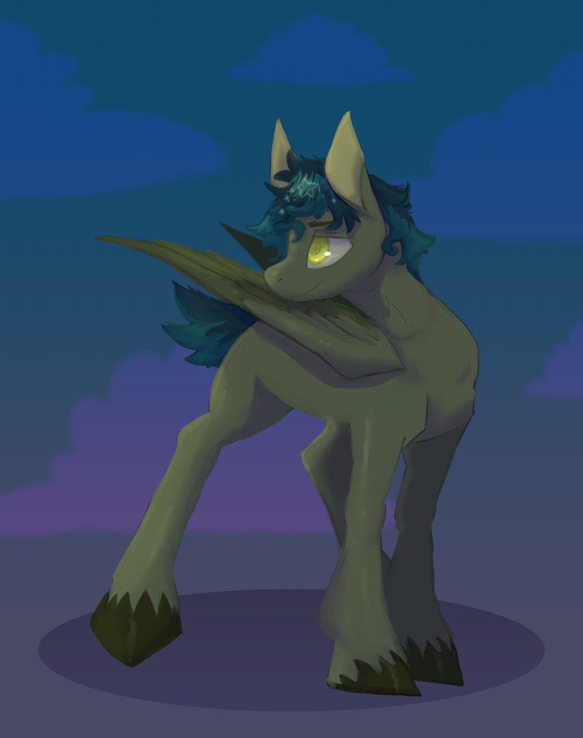 ambiguous_gender black_hooves blue_mane feathered_wings feathers feral fur green_eyes grey_body grey_feathers grey_fur grey_inner_ear hooves mane simple_background snout solo standing unguligrade wings jaspering hasbro my_little_pony mythology fan_character equid equine mammal mythological_creature mythological_equine pegasus 2021 digital_media_(artwork) digital_painting_(artwork) full-length_portrait hi_res painting_(artwork) portrait