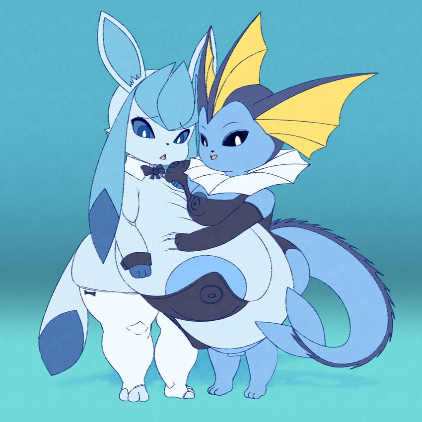 anthro big_breasts breast_size_difference breast_squish breasts clothing corset duo female huge_breasts hyper hyper_breasts lingerie nipples one-piece_swimsuit pokemorph short_stack squish swimwear thick_thighs topwear wide_hips quaintharpie nintendo pokemon eeveelution generation_1_pokemon generation_4_pokemon glaceon pokemon_(species) vaporeon 1:1 hi_res