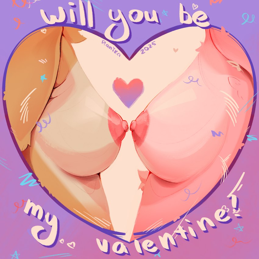 anthro breasts duo female female/female fur heart_symbol holidays nipples nude nude_anthro orange_body outline_heart pink_body simple_background valentine's_day_card panika valentine's_day 1:1 hi_res