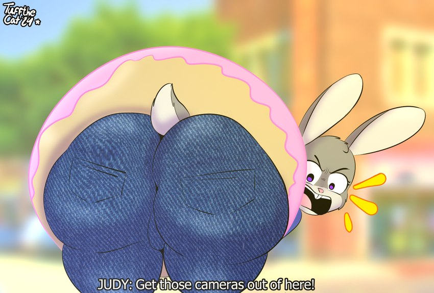 angry anthro big_butt buckteeth butt butt_focus dessert dialogue doughnut ears_up female food huge_butt pastry pink_nose purple_eyes scut_tail short_tail solo stuck tail teeth text thick_thighs wide_hips yelling tuffthecat disney judy_stuck_in_donut_redraw zootopia judy_hopps european_rabbit lagomorph leporid mammal oryctolagus rabbit 2024 english_text hi_res signature