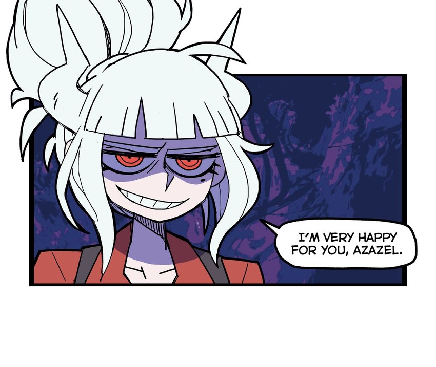 dialogue female grin horn not_furry red_eyes smile solo text vanripper helltaker lucifer_(helltaker) demon demon_humanoid humanoid english_text