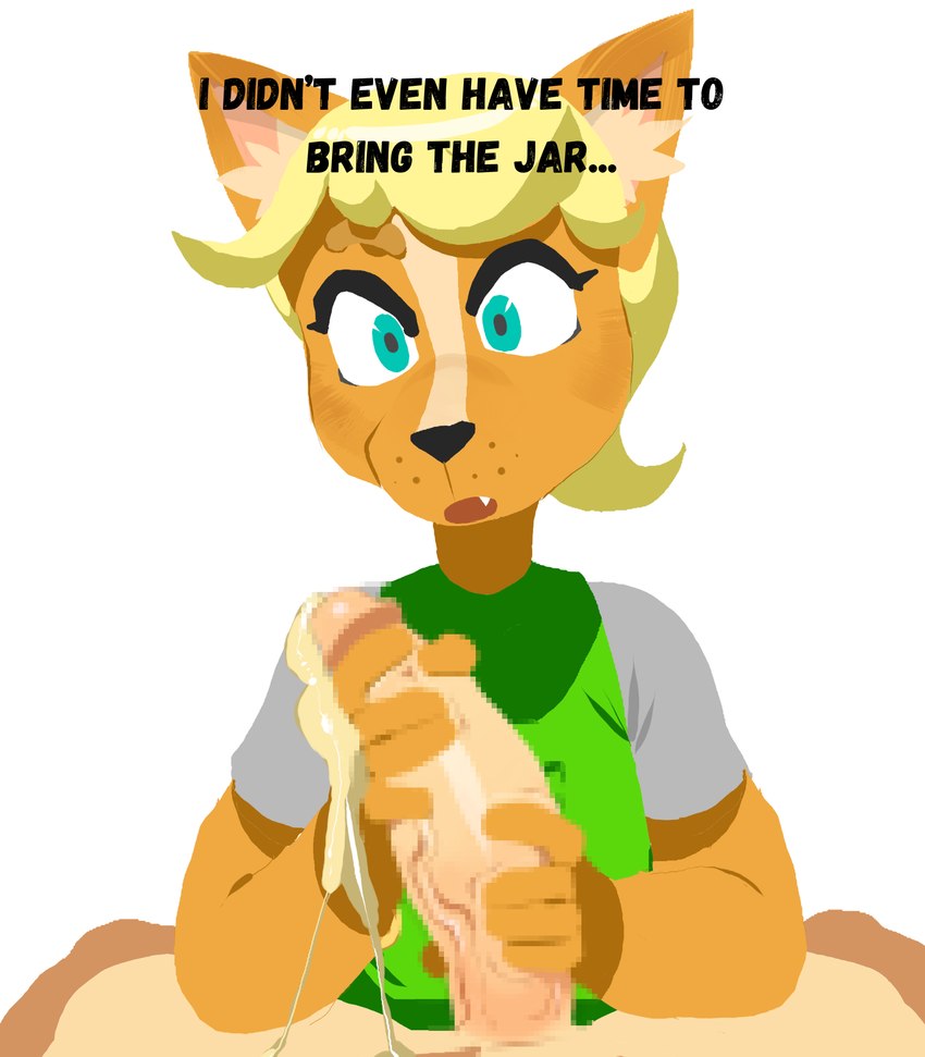 age_difference anthro big_penis blonde_hair blue_eyes bodily_fluids brown_body brown_fur censored_genitalia clothed clothed_female clothing cum dialogue duo ear_tuft female female_focus first_person_view fur genital_fluids genitals hair hand_on_penis handjob humanoid_genitalia humanoid_penis interspecies looking_at_viewer male male/female male_pov multicolored_body multicolored_fur older_human older_male orange_body orange_fur penile penis sex shirt simple_background solo_focus talking_to_viewer tan_body tan_fur text topwear tuft two-handed_handjob two_tone_body two_tone_fur vein veiny_penis white_background young young_anthro younger_anthro younger_female kinoko.kemono canid canine human mammal censored english_text hi_res