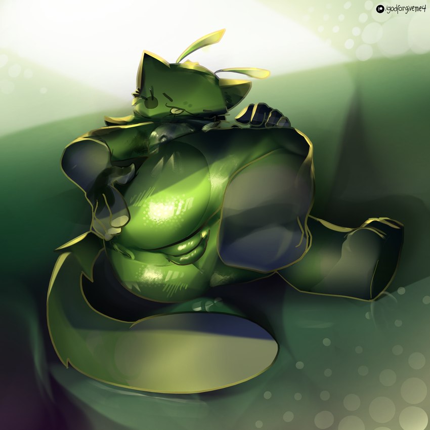antennae_(anatomy) anthro breasts female fur genitals green_body green_fur presenting presenting_pussy pussy solo tongue tongue_out yellow_tongue godforgiveme4 gnarpy alien domestic_cat felid feline felis mammal 1:1 hi_res