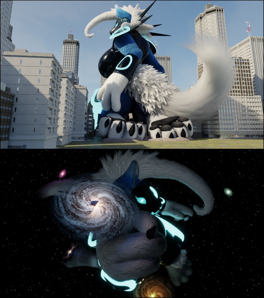 anthro armor big_breasts body_size_growth border breasts building butt city claws female fluffy fluffy_tail galaxy glowing glowing_eyes hair handpaw intergalactic_macro kneeling long_hair macro pawpads paws perspective rear_view size_transformation skyscraper solo star tail terra_macro text transformation transparent_border visor_helmet the_tao_swordsman nintendo pokemon tk-tn1c generation_7_pokemon hybrid lycanroc mamagen pokemon_(species) 3d_(artwork) alpha_channel digital_media_(artwork) english_text hi_res