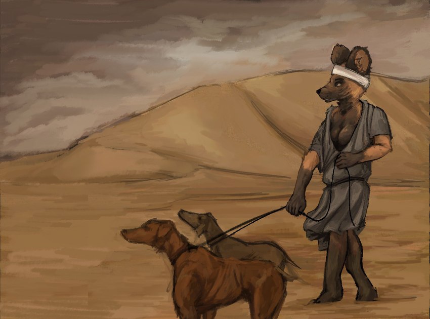 anthro clothed clothing desert egyptian egyptian_clothing egyptian_headdress female feral group trio anon2000000 african_golden_wolf canid canine canis domestic_dog egyptian_dog egyptian_wolf humanoid mammal hi_res