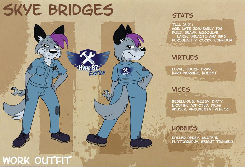 female solo text sonderjen skye_bridges canid canine canis mammal wolf english_text model_sheet