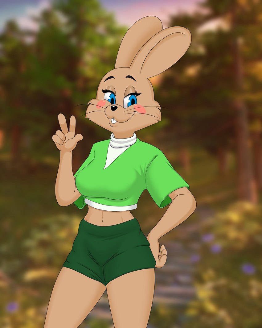 anthro biped black_nose blue_eyes blush bottomwear breasts brown_body brown_fur clothed clothing crossgender female fur mtf_crossgender russian shorts smile solo soviet_cartoon tan_body tan_fur amiliya metalslayer soyuzmultfilm well_just_you_wait! zayats_(wjyw) hare lagomorph leporid mammal 2023 4:5 digital_media_(artwork) hi_res