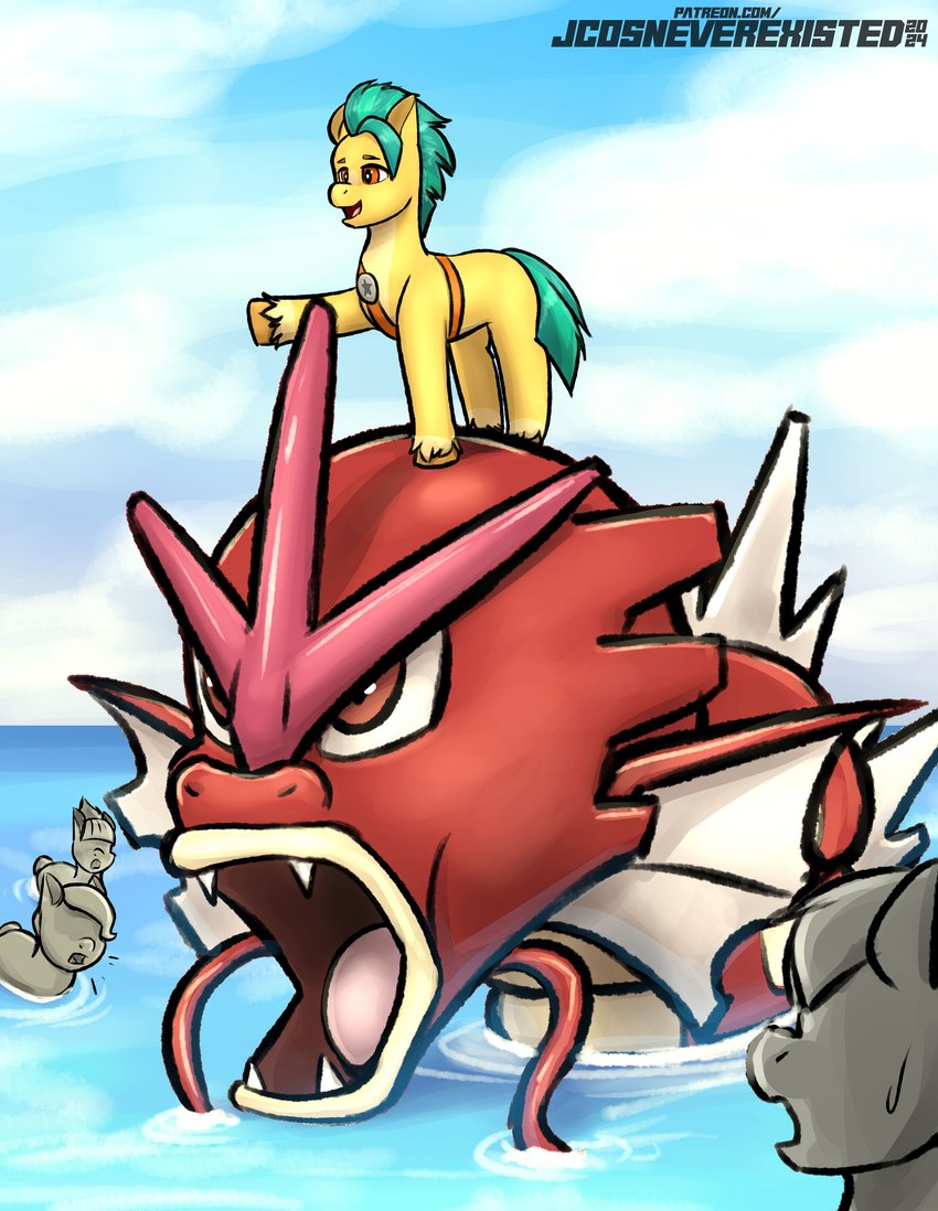 hitch_trailblazer male conditional_dnp jcosneverexisted nintendo pokemon equid equine generation_1_pokemon gyarados horse mammal pokemon_(species) pony absurd_res hi_res