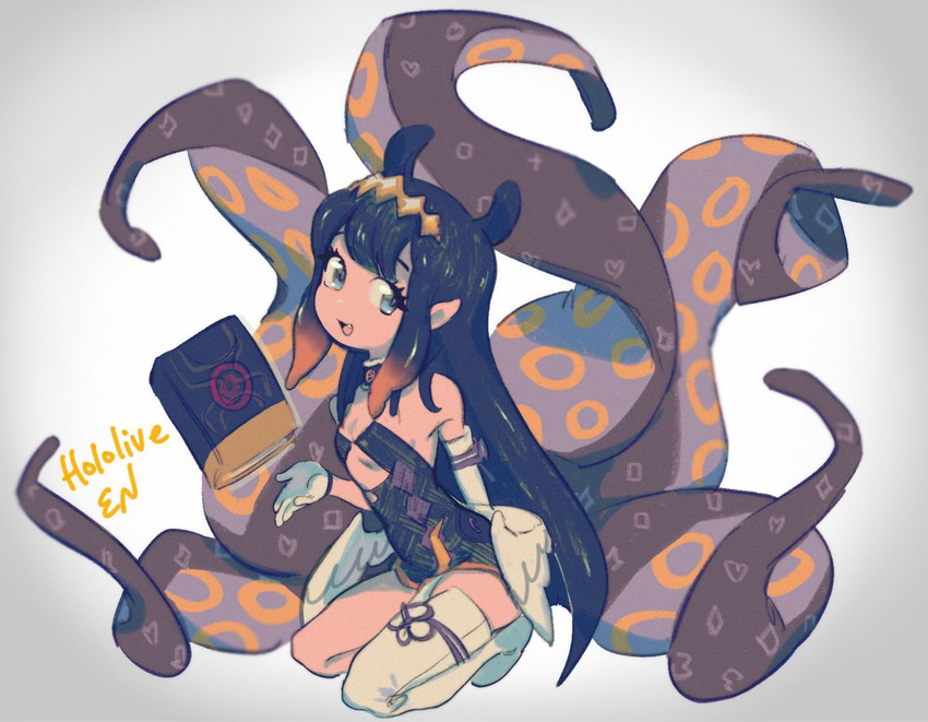 book clothed clothing female humanoid_pointy_ears pointy_ears solo tentacles wings mimolet hololive hololive_en vtuber ao-chan_(ninomae_ina'nis) ninomae_ina'nis animal_humanoid cephalopod cephalopod_humanoid humanoid marine marine_humanoid mollusk mollusk_humanoid octopus_humanoid