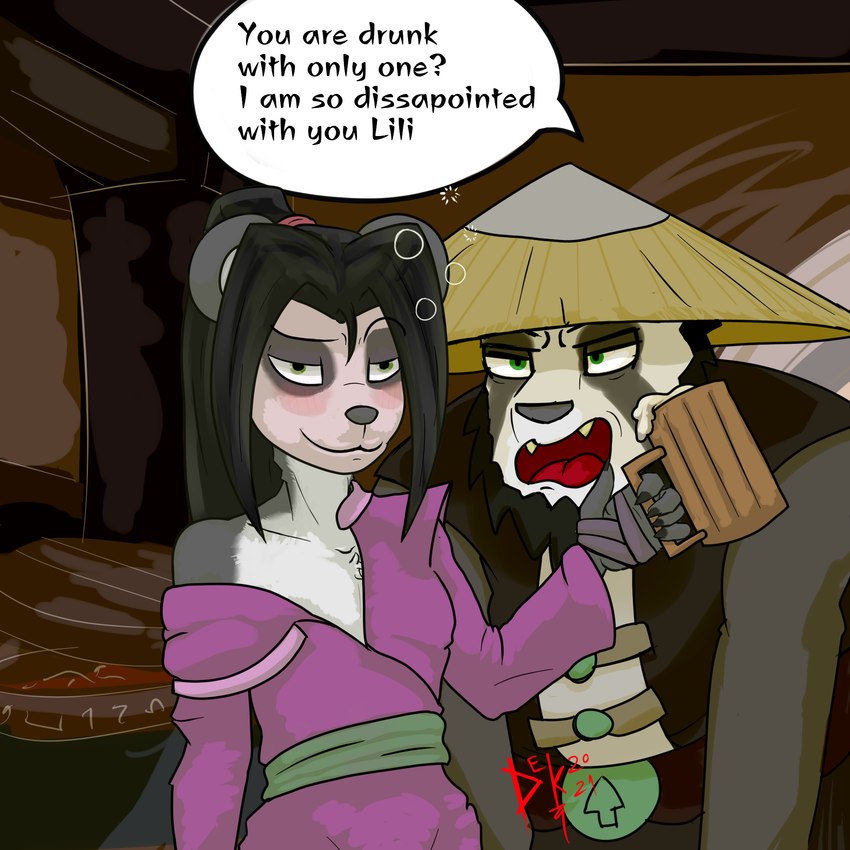 accessory age_difference alcohol annoyed anthro asian_conical_hat beard beer belt beverage black_beard black_facial_hair black_nose blush bubble chest_tuft clothed clothing container countershade_face countershade_torso countershading cup dialogue dress drunk drunk_bubble duo facial_hair female flat_chested furniture green_belt green_eyes hair hair_accessory hair_ring hat headgear headwear inside male male/female mug open_mouth ponytail purple_clothing purple_dress shitpost speech_bubble substance_intoxication table text tuft undressing younger_anthro younger_female destruteka blizzard_entertainment warcraft chen_stormstout li_li_stormstout bear mammal pandaren 1:1 2021 colored digital_drawing_(artwork) digital_media_(artwork) english_text hi_res meme signature niece_(lore) uncle_(lore) uncle_and_niece_(lore)