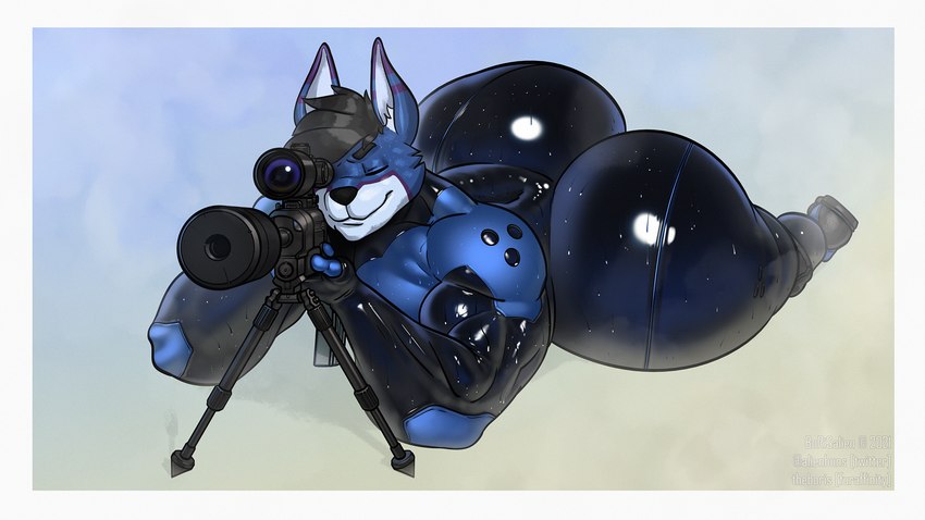 anthro big_butt butt femboy gun huge_butt lying male muscular muscular_femboy muscular_male on_front ranged_weapon solo svd svu thick_thighs weapon wide_hips borisalien aaron_(edosoaris) canid canine canis mammal wolf himbo 16:9 2021 hi_res widescreen