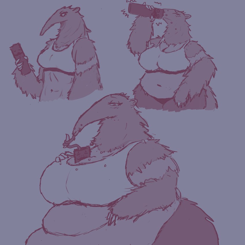 abs anthro belly belly_overhang big_belly big_breasts breasts deep_navel eating expansion fat_arms female growth growth_sequence huge_belly huge_breasts huge_hips huge_thighs messy_eater navel obese obese_female overweight overweight_female solo thick_thighs weight_gain wide_hips plapp anteater mammal pilosan xenarthran 1:1 hi_res sequence