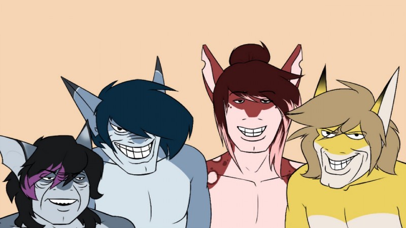 anthro group humor male smile teeth sharkcatsg me_and_the_boys connor_(domin8ter225) darryl kyle_r._fish fish lemon_shark marine requiem_shark shark levi_(disambiguation) 16:9 2019 digital_media_(artwork) meme widescreen