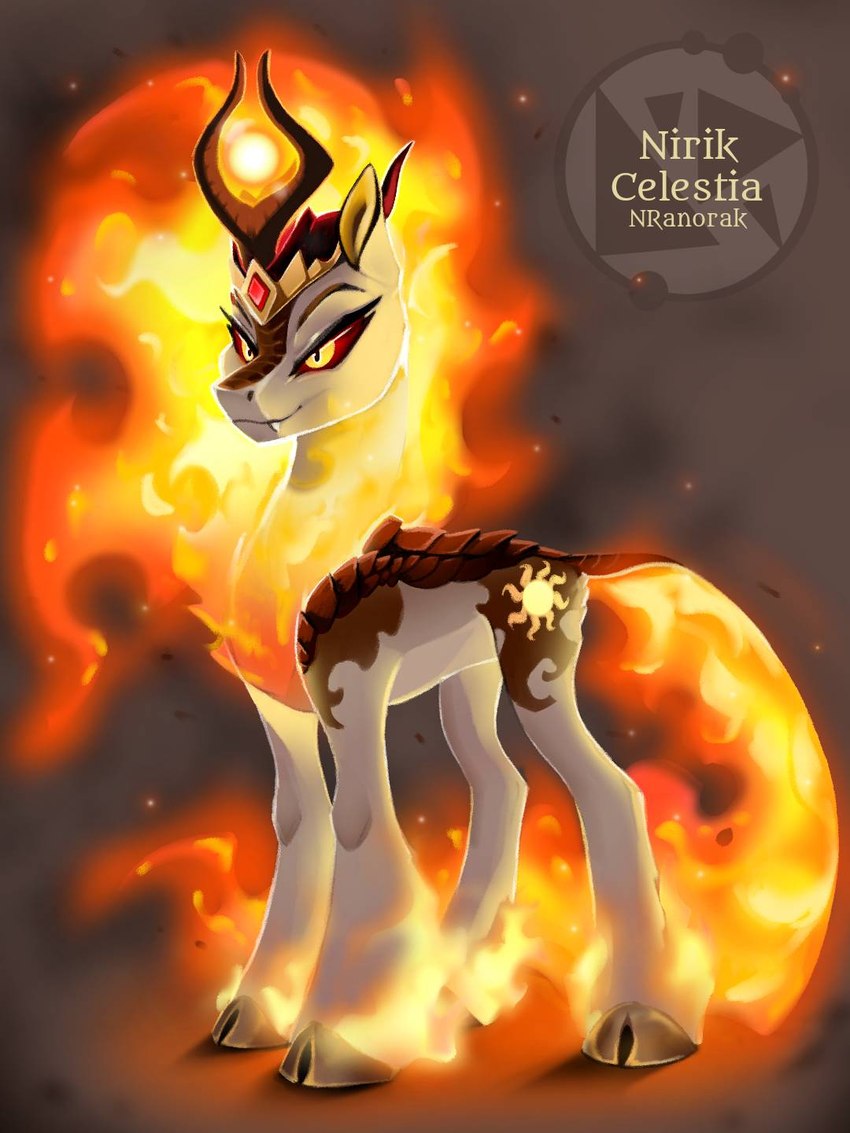 alternate_species cloven_hooves cutie_mark fangs female feral fetlocks fire flaming_hair flaming_mane flaming_tail hooves horn pseudo_hair pseudo_mane pupils red_sclera scales slit_pupils solo tail teeth yellow_eyes anoraknr asian_mythology chinese_mythology east_asian_mythology friendship_is_magic hasbro my_little_pony mythology daybreaker_(mlp) dragon kirin mythological_creature mythological_scalie nirik scalie 3:4 hi_res