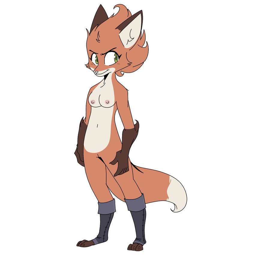 anthro big_ears blush blush_lines breasts clothing ears_up feet female footwear genitals nipples pink_nipples pussy smile solo tail tail_down toes beezii freeguyfan776 third-party_edit fleet_(dungeons_of_aether) canid canine canis fox mammal hi_res