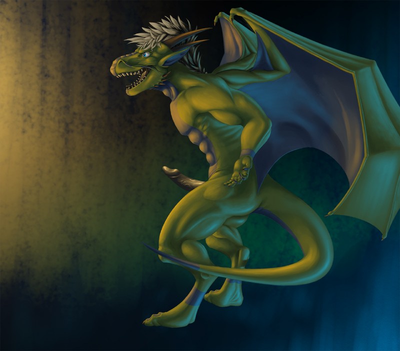 angry anthro erection genitals male muscular muscular_anthro muscular_male nude open_mouth penis roaring sharp_teeth solo tail teeth wings hollow-dragon mythology hollow_(hollowthedragon) dragon mythological_creature mythological_scalie scalie