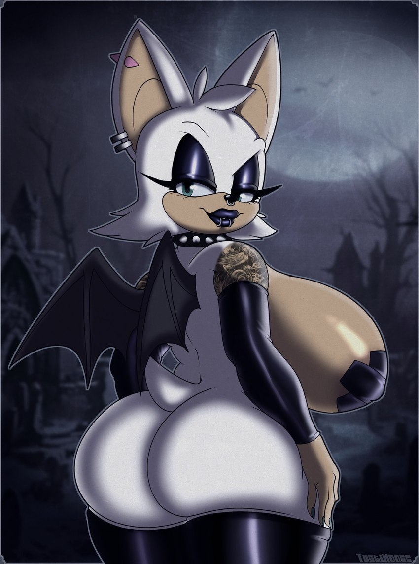 alternative_fashion anthro big_butt butt female goth overweight solo tattoo tactimoose sega sonic_the_hedgehog_(series) rouge_the_bat bat mammal hi_res