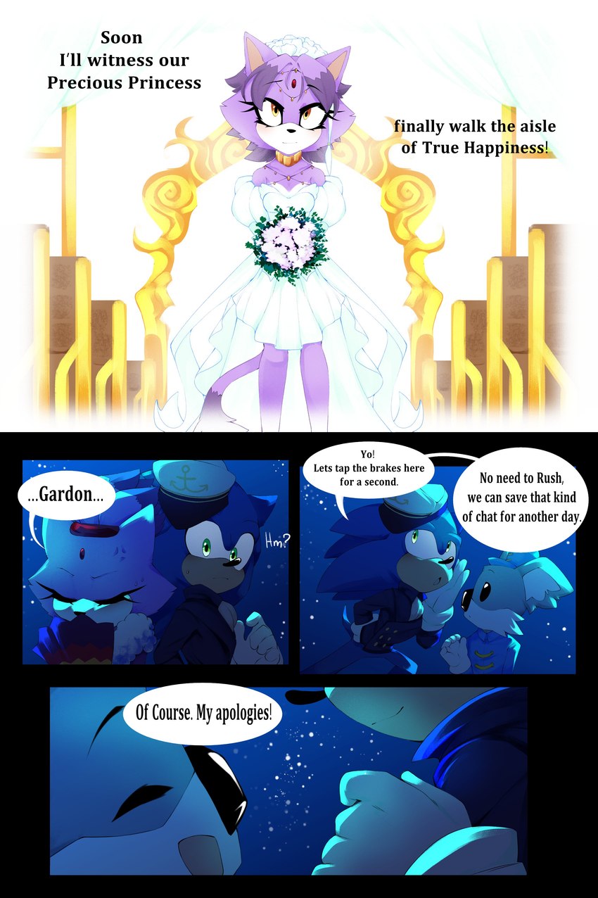 alternate_costume anthro blush bouquet clothing dialogue dress duo female gloves green_eyes handwear laugh male male/female night purple_clothing purple_dress speech_bubble star text wedding wedding_dress whispering yellow_eyes ki0nyxie sega sonic_the_hedgehog_(series) the_murder_of_sonic_the_hedgehog blaze_the_cat sonic_the_hedgehog domestic_cat eulipotyphlan felid feline felis hedgehog koala mammal marsupial vombatiform absurd_res comic english_text hi_res