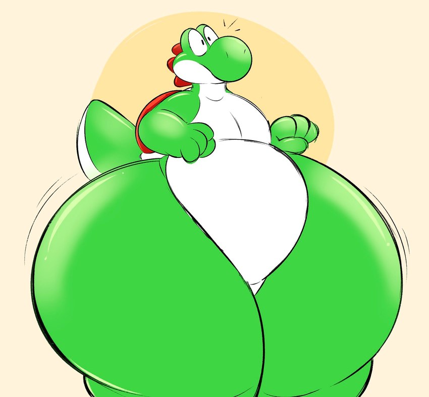 anthro belly big_belly big_butt biped butt huge_butt huge_hips hyper hyper_butt hyper_hips male nude pear-shaped_figure simple_background solo thick_thighs wide_hips taylor_fawks mario_bros nintendo dinosaur green_yoshi prehistoric_species reptile scalie yoshi 2023 digital_media_(artwork) hi_res