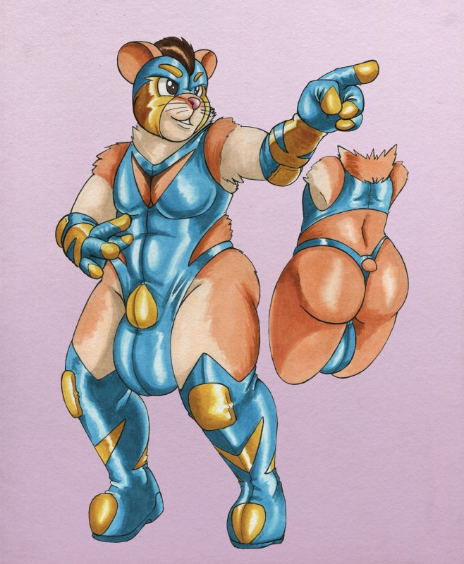 anthro big_butt butt clothing fur hair latex male mask short_stack simple_background solo thick_thighs wide_hips wrestler wrestling dcheese sudo cricetid hamster mammal rodent 2019 absurd_res hi_res