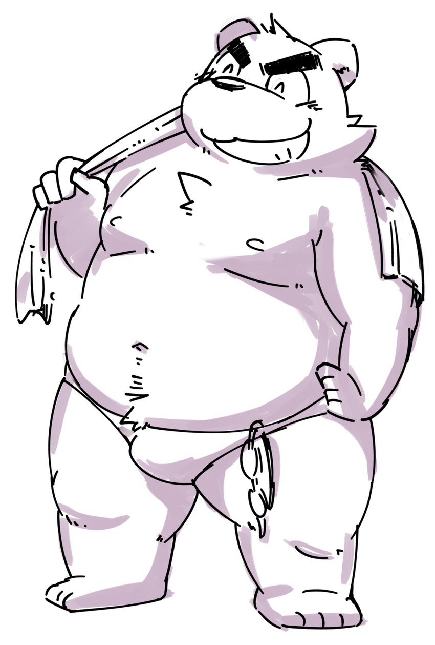 anthro belly big_belly clothing eyes_closed humanoid_hands kemono male moobs nipples overweight overweight_male simple_background towel towel_around_neck underwear white_background diru11 bear mammal 2015 hi_res