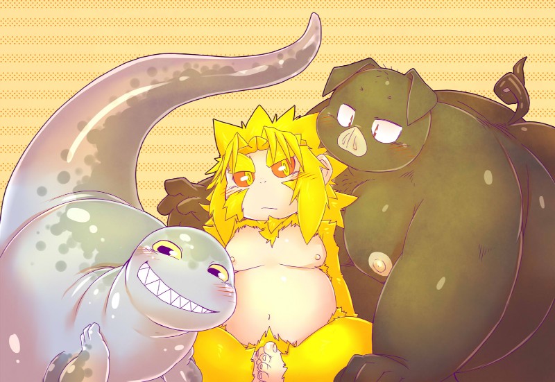 anthro blush group male nude overweight overweight_male simple_background slightly_chubby smile smirk tail chiro_(artist) journey_to_the_west mythology sha_wujing sun_wukong zhu_bajie domestic_pig dragon haplorhine mammal monkey mythological_creature mythological_scalie primate scalie suid suina sus_(pig) 2018 hi_res