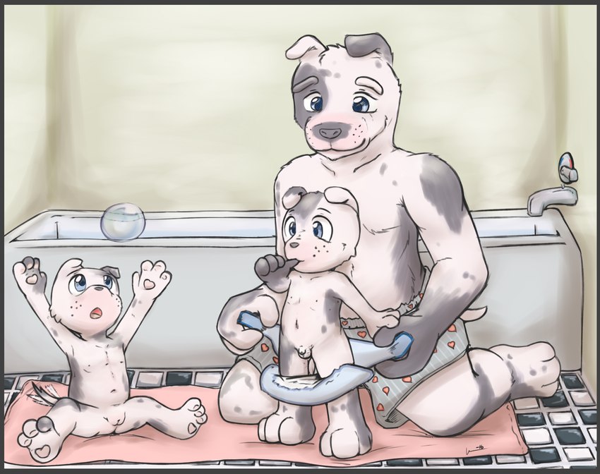 age_difference anthro balls bath bathing bathtub blue_eyes border bottomwear bubble clothed clothing diaper female flaccid flat_chested foreskin fur genitals good_parenting grey_body grey_border grey_fur group innocence kneeling male navel nipples nude open_mouth penis pussy sitting small_penis spread_legs spreading standing sucking tail tail_motion tailwag thumb_suck toddler topless underwear undressing water white_body white_fur young young_anthro ketsa canid canine canis domestic_dog mammal pit_bull hi_res daughter_(lore) father_(lore) father_and_child_(lore) father_and_daughter_(lore) father_and_son_(lore) parent_(lore) parent_and_child_(lore) parent_and_daughter_(lore) parent_and_son_(lore) son_(lore)