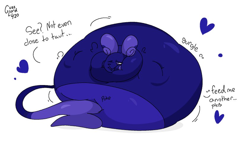 anthro belly belly_expansion big_belly big_cheeks blue_body blue_mouth blue_nose blue_tail blueberry_inflation body_inflation dialogue dipstick_tail enjoying expansion female gurgle_(sound_effect) heart_symbol huge_belly hyper hyper_belly hyper_inflation immobile inflation looking_at_viewer lying markings motion_lines on_front onomatopoeia open_mouth poking purple_cheeks purple_ears purple_sclera purple_tail_tip round_body simple_background solo sound_effects spherical_inflation swollen_cheeks tail tail_markings talking_to_viewer text three-quarter_view white_background white_eyes guzzlord420 nintendo pokemon alolan_form alolan_raichu generation_7_pokemon mammal mouse murid murine pokemon_(species) regional_form_(pokemon) rodent 2025 7:4 artist_name cel_shading colored digital_media_(artwork) english_text hi_res shaded