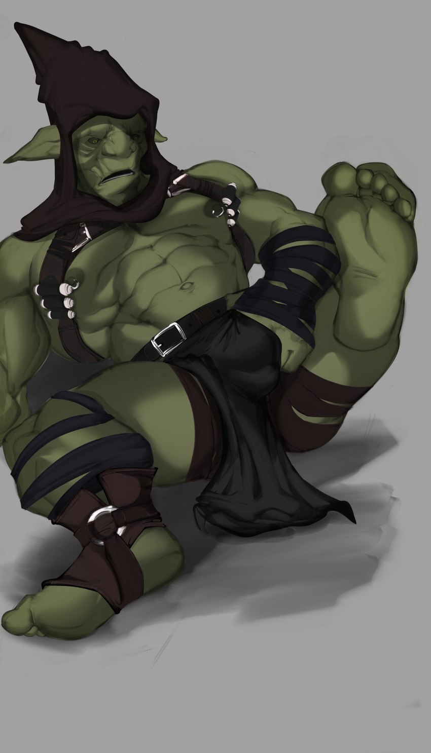 abs bulge green_body green_skin holding_bulge humanoid_pointy_ears male muscular muscular_humanoid muscular_male nipple_piercing nipples pecs piercing pointy_ears solo dagantfus_(artist) of_orcs_and_men styx_(of_orcs_and_men) goblin humanoid absurd_res hi_res