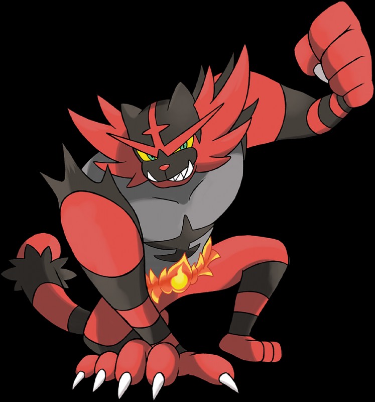 black_body black_fur claws fur green_eyes muscular red_body red_fur solo yellow_sclera alexalan nintendo pokemon felid generation_7_pokemon incineroar mammal pokemon_(species) alpha_channel