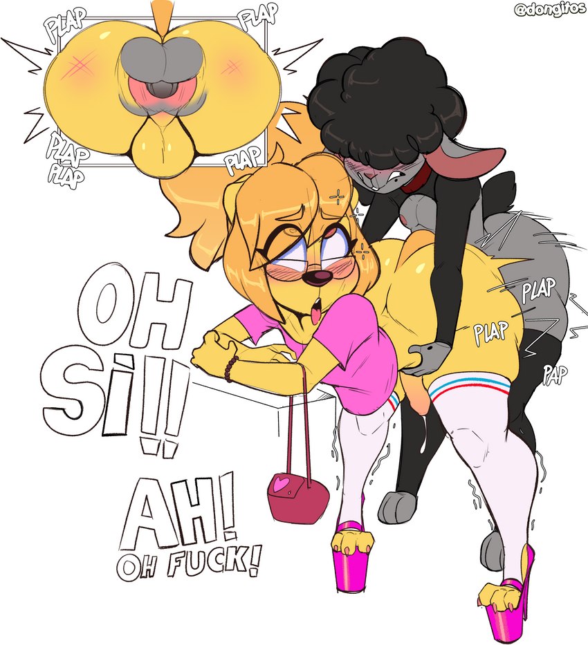 afro ahegao anal anal_penetration anthro anthro_on_anthro anus balls bent_over big_anus big_butt black_hair blonde_hair bottom_heavy butt button_ears clothing dialogue doggystyle duo eyewear femboy flaccid floppy_ears footwear from_behind_position fucked_silly fur genitals glasses grey_body hair hair_over_eye hair_over_eyes high_heels huge_butt interspecies legwear looking_pleasured male male/male male_penetrated male_penetrating male_penetrating_male one_eye_obstructed open_mouth penetration penile penile_penetration penis penis_in_ass pink_clothing pink_nose pink_shirt pink_topwear platform_footwear platform_heels puckered_anus puffy_anus purse sex shirt shoes squish standing stockings tail text thick_thighs thigh_highs thigh_squish tongue tongue_out topwear wide_hips yellow_body yellow_fur dongitos gerry_(dongitos) tom_(isolatedartest) bird_dog bovid canid canine canis caprine domestic_dog golden_retriever hunting_dog mammal retriever sheep 2022 absurd_res hi_res