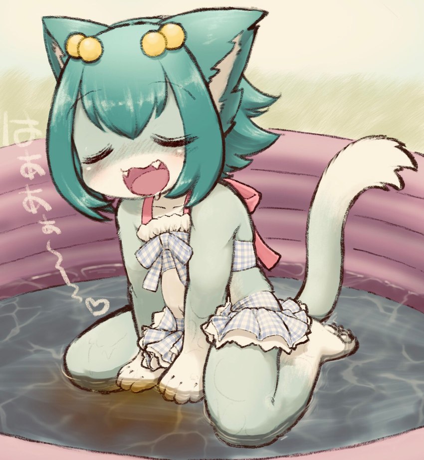 anthro bikini bikini_skirt bodily_fluids clothing cute_fangs fangs feces feces_pool female genital_fluids kemono kiddie_pool loli midriff peeing peeing_in_pool peeing_underwater relieved scatplay solo swimming_pool swimwear teeth two-piece_swimsuit urine urine_pool water watersports wetting young young_anthro 3yo4yo5yo domestic_cat felid feline felis mammal hi_res