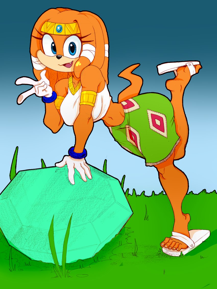 anthro blue_eyes colored_edit female looking_at_viewer solo kevinsano third-party_edit sega sonic_adventure sonic_the_hedgehog_(series) tikal_the_echidna echidna mammal monotreme 3:4 hi_res