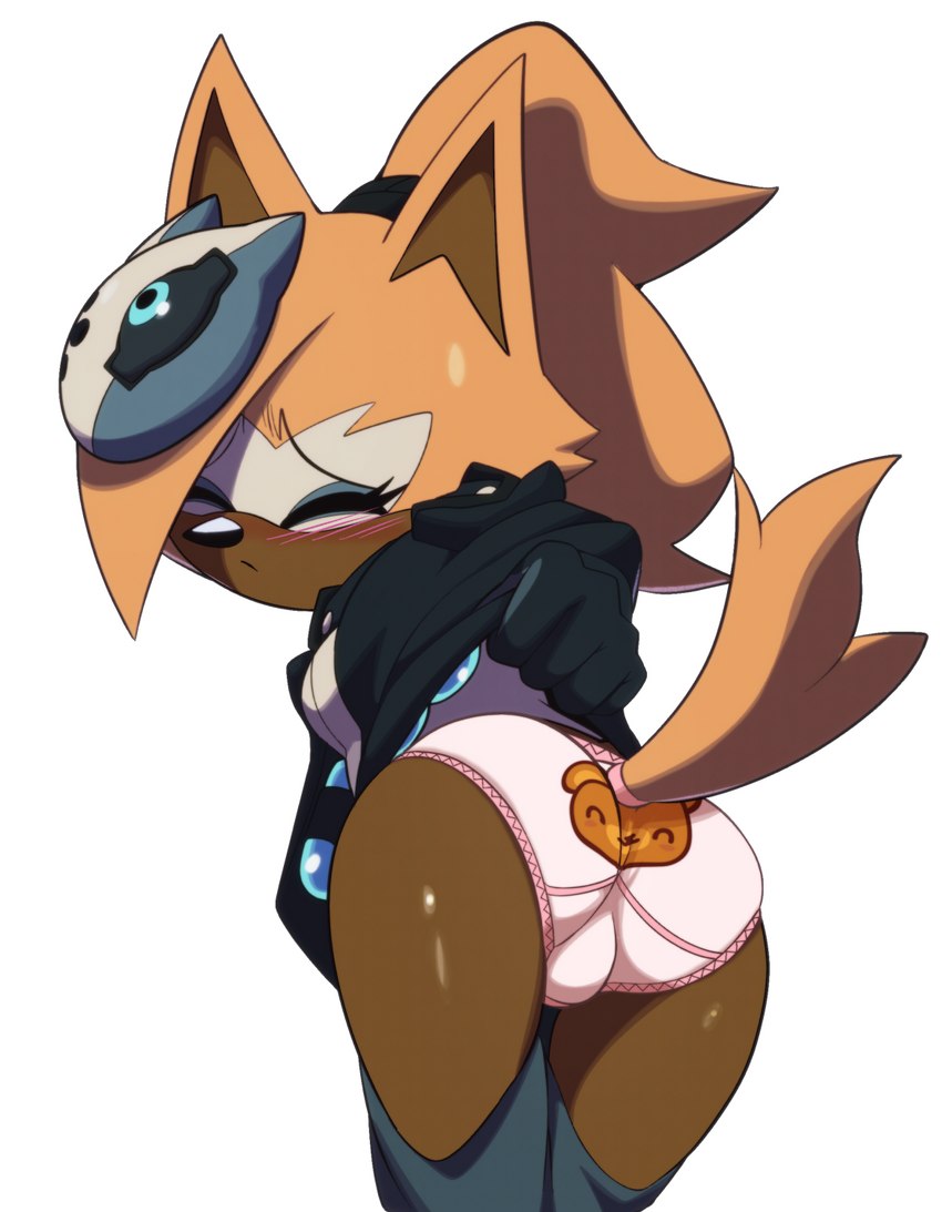 anthro back-print_panties bear_panties bent_over black_cloak black_clothing black_eyebrows black_gloves black_handwear black_nose blonde_hair blush blush_lines bottomwear bottomwear_down brown_body brown_countershading brown_fur brown_inner_ear butt childish_panties cloak closed_frown clothed clothing clothing_lift colored_edge_panties colored_edge_underwear countershading embarrassed eye_markings eyebrows eyelashes eyes_closed female fluffy fluffy_tail frown fur glistening glistening_clothing glistening_legwear glistening_nose glistening_thigh_highs gloves grey_bottomwear grey_clothing grey_pants hair handwear legwear markings mask mouth_closed multicolored_body multicolored_fur panties pants pants_down partially_clothed pink_clothing pink_panties pink_underwear ponytail presenting presenting_hindquarters print_clothing print_panties print_underwear rear_view simple_background solo standing tail thigh_highs topwear tube_top two_tone_body two_tone_fur underwear white_background white_clothing white_topwear white_tube_top yellow_body yellow_ears yellow_fur euf-dreamer idw_publishing sega sonic_the_hedgehog_(comics) sonic_the_hedgehog_(idw) sonic_the_hedgehog_(series) whisper_the_wolf canid canine canis mammal wolf 2022 hi_res