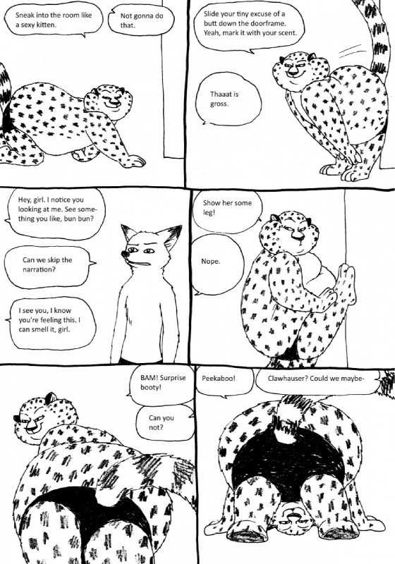 acting anthro belly big_belly clothing dialogue dirty_talk duo flexible fur male obese obese_male overweight overweight_male pose simple_background spandex speech_bubble text tight_clothing white_background bernielover disney zootopia benjamin_clawhauser nick_wilde canid canine cheetah felid feline fox mammal red_fox true_fox comic english_text hi_res monochrome