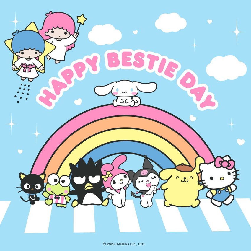 ambiguous_gender anthro chibi female flying group male on_model rainbow smile spade_tail tail toony whiskers unknown_artist cinnamoroll hello_kitty_(series) onegai_my_melody sanrio badtz-maru chococat cinnamon_(cinnamoroll) hello_kitty_(character) kerokerokeroppi kiki_(little_twin_stars) kuromi lala_(little_twin_stars) my_melody pompompurin_(character) amphibian avian bird canid canine canis demon domestic_cat domestic_dog felid feline felis frog human lagomorph leporid mammal penguin rabbit 1:1 hi_res official_art