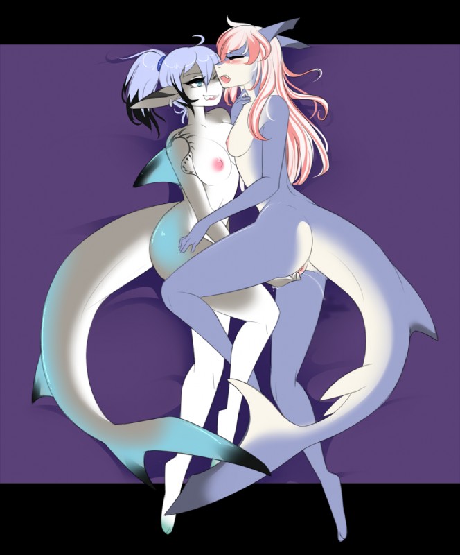 anthro areola big_breasts blue_body blue_eyes blue_skin blue_tail blush bodily_fluids breasts dorsal_fin duo ear_piercing ejaculation eyebrows eyelashes eyes_closed female female/female fin fingering fingering_partner genital_fluids genitals grey_body grey_skin grey_tail hair long_tail looking_at_another looking_at_partner looking_pleasured multicolored_body multicolored_skin multicolored_tail nipples non-mammal_breasts nude open_mouth orgasm piercing pink_areola pink_hair pink_nipples pink_pussy ponytail purple_background purple_body purple_hair purple_skin purple_tail pussy pussy_ejaculation sex sharp_teeth simple_background small_breasts smile snout tail tail_fin tattoo teeth two_tone_body two_tone_skin two_tone_tail vaginal vaginal_fingering vaginal_fluids white_body white_skin white_tail here-kitty-kitty kaveri penelope_(cloudtrotter) fish marine shark 2018 digital_media_(artwork) hi_res