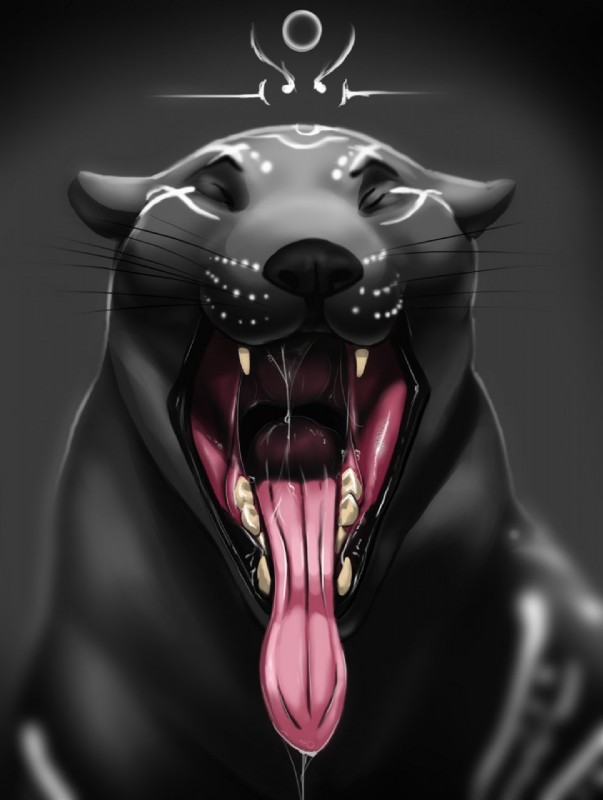 ambiguous_gender bodily_fluids eyes_closed fangs feral gaping_mouth melanistic mouth_shot open_mouth saliva solo teeth tongue tongue_out apoptosis felid jaguar mammal pantherine hi_res