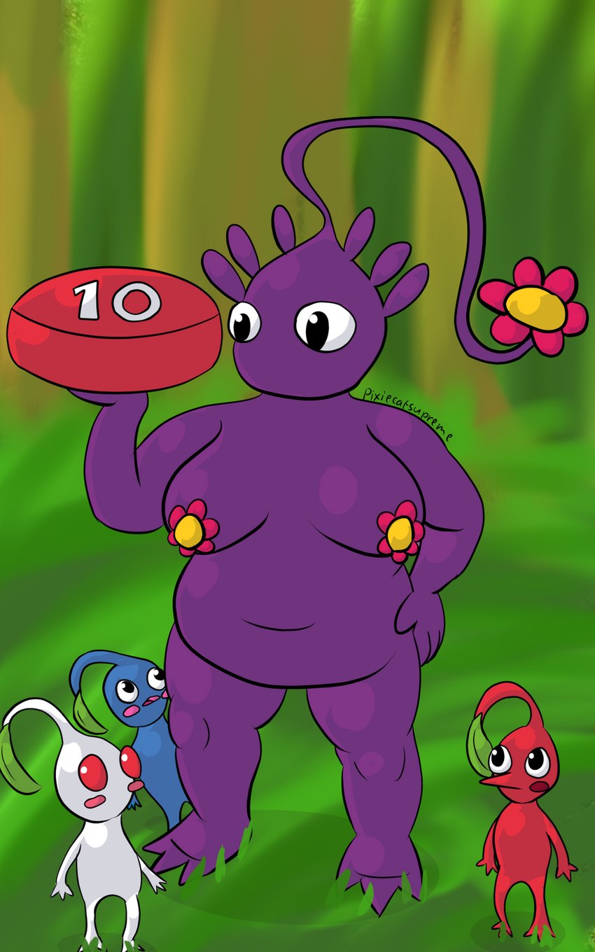 blue_body blush breasts detailed_background female forest forest_background grass larger_female nature nature_background outside plant purple_body red_body red_eyes size_difference slightly_chubby slightly_chubby_female tree white_body pixiecatsupreme nintendo pikmin blue_pikmin elemental_creature flora_fauna pikmin_(species) purple_pikmin red_pikmin 5:8 colored hi_res