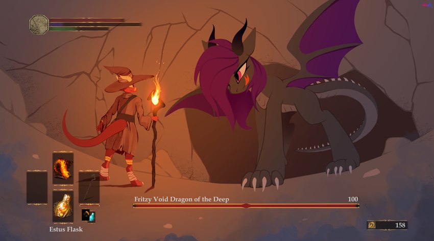 anthro boss_fight cave claws clothing comic_panel duo female feral licking licking_lips male male/female spread_wings tongue tongue_out wings darky_wings dark_souls fromsoftware mythology fritzy dracony dragon kobold mythological_creature mythological_scalie scalie absurd_res hi_res