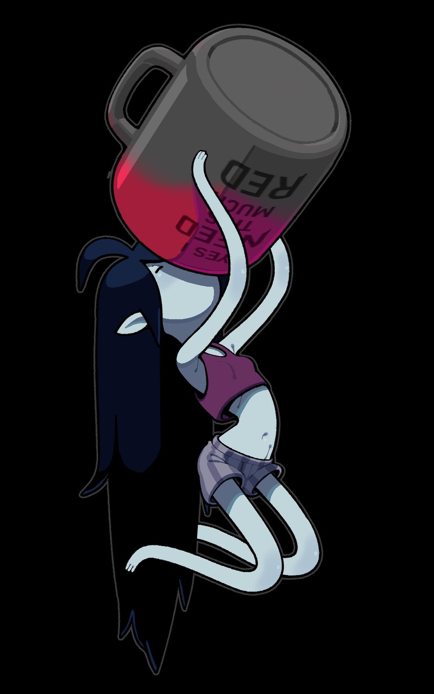 beverage black_hair bottomwear clothing container crop_top cup drinking eyes_closed female grey_body grey_skin hair humanoid_pointy_ears midriff mug navel not_furry pointy_ears shirt shorts simple_background solo topwear transparent_background discount-supervillain adventure_time cartoon_network marceline_abadeer half_demon humanoid vampire 2025 5:8 alpha_channel hi_res